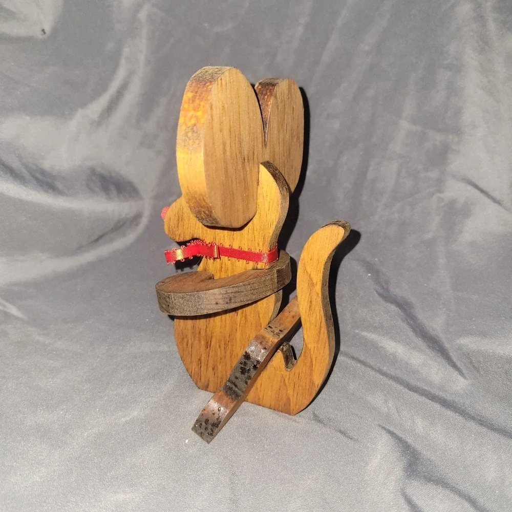 Christmas Mouse Holiday Bow Red Nose Mouse Slit Ear Wood Handmade Puzzle